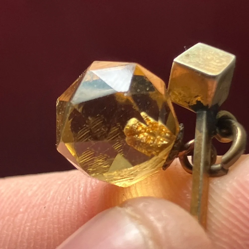 Antique Faceted Citrine Glass Bead Stick Pin